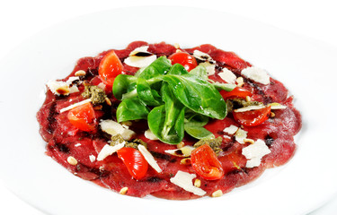 Beef Carpaccio with Greens and Tomato