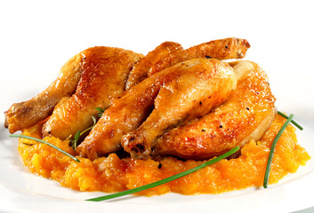 Roast Chicken with Pumpkin Sauce and Greens
