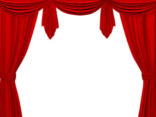 Theatrical curtain of red color. Object over white