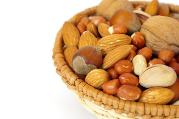 Basket of nuts  isolated on white background