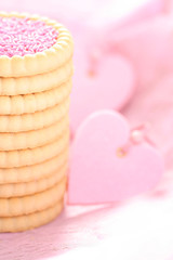 stack of delicious pink cookies - sweet food