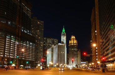 Chicago city at night, IL, USA