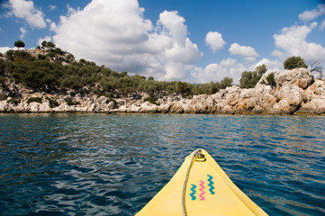 Canoing on the clear waters of the Turkish Mediterranean.