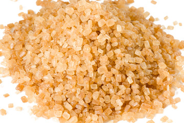 Heap of brown cane sugar, macro lens shot