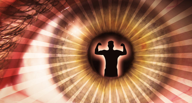 Pupil of an eye with a silhouette of a man