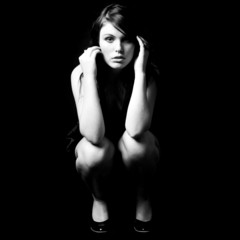 Portrait of beautiful young fashion model in black and white