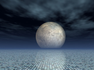Matrix Grid Background with Full Moon