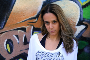 Fashion Girl over graffiti background