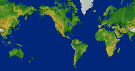 Fototapeta na wymiar Mercator World map with Tterrain