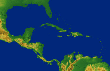 Caribbean Map with Terrain