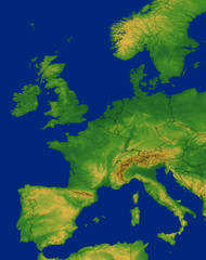 Western Europe Map with Terrain