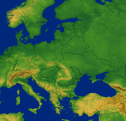 Central Europe Region Map with Terrain