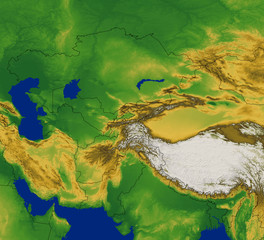Cental Asia Map with Terrain