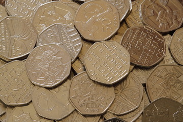 UK Fifty pence piece coins