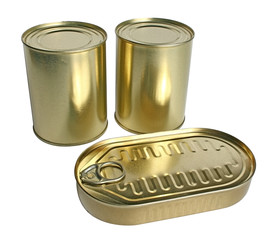 Tin with canned food on a white background.