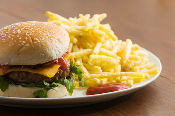 cheeseburger with fries