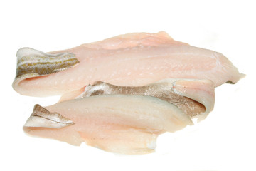 Cod and haddock fish fillets isolated on white