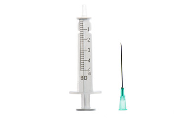 syringe with a needle on the white isolated background