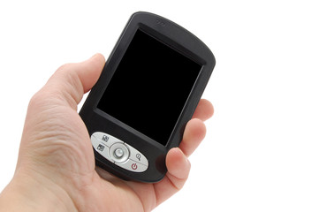 pda in a hand isolated on a white