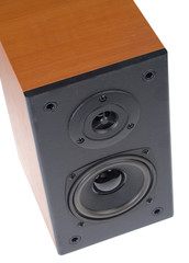 Obraz premium close-up acoustic system with two speakers, isolated on white