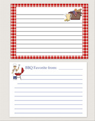 Lined recipe cards with cooking theme with summer holiday theme