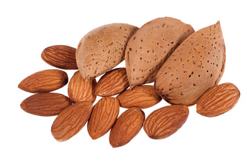 Pile of almonds isolated on white background