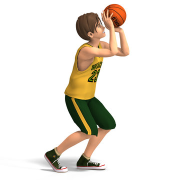 a very young toon character plays basketball.With Clipping Path