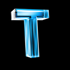 letter T in blue glass 3D