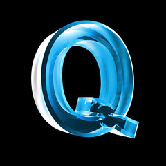 letter Q in blue glass 3D