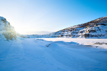 sunset in winter mountain tundra