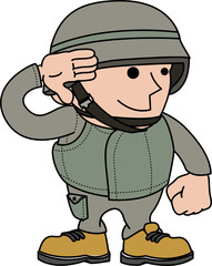 Illustration of male soldier saluting and in military clothing