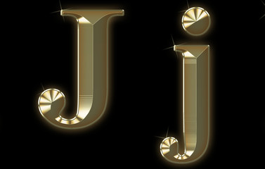 Exclusive collection font from brushed gold - J,j