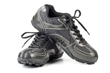 Black jogging shoes on a white background
