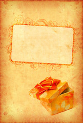 Vintage wallpaper with gift box and frame