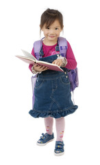 A young asian school girl ready for school.