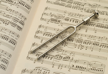 Naklejka premium Tuning fork and sheet music