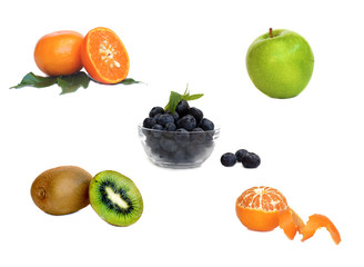 a collection of fruits over white background