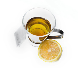 Cup of peppermint tea with lemon