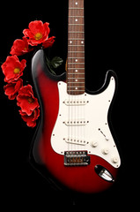 electric guitar and fake red flowers