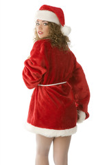 young and pretty woman in santa claus dress going away