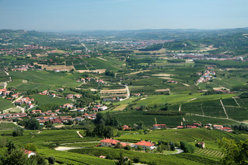 Fototapeta na wymiar Villages among fields. Italian landscape of Piedmont region.