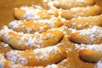 sweet Christmas cookies after baking in the kitchen on xmas