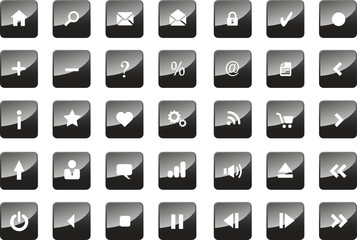 Black and White Glossy Vector Icon / Button Set for Web
