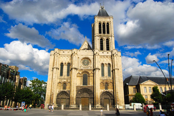 Basilica Saint Denis and Saint Denis main square, Paris, France - obrazy, fototapety, plakaty
