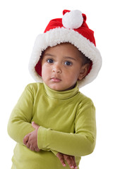 Adorable baby girl with red hat of Christmas isolated