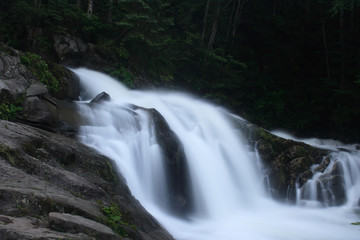 Obraz premium On a photo mountain river stone with moss. Ukraine