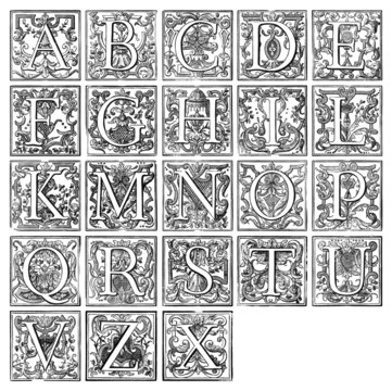 old decorative alphabet from 16th century