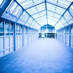 Blue corridor inside modern office