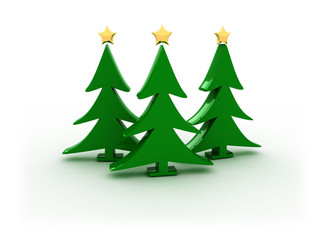 3d illustration of three xmas trees on white