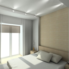 Modern design interior of bedroom. 3D render